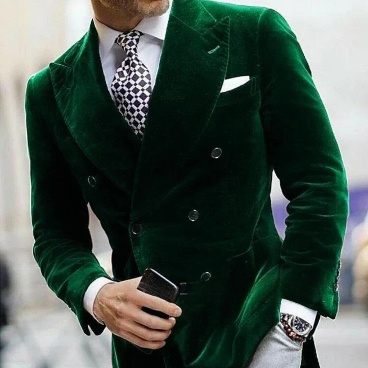 The Portsmouth Men’s Elegant Velvet Double Breasted Blazer Tuxedo Jacket