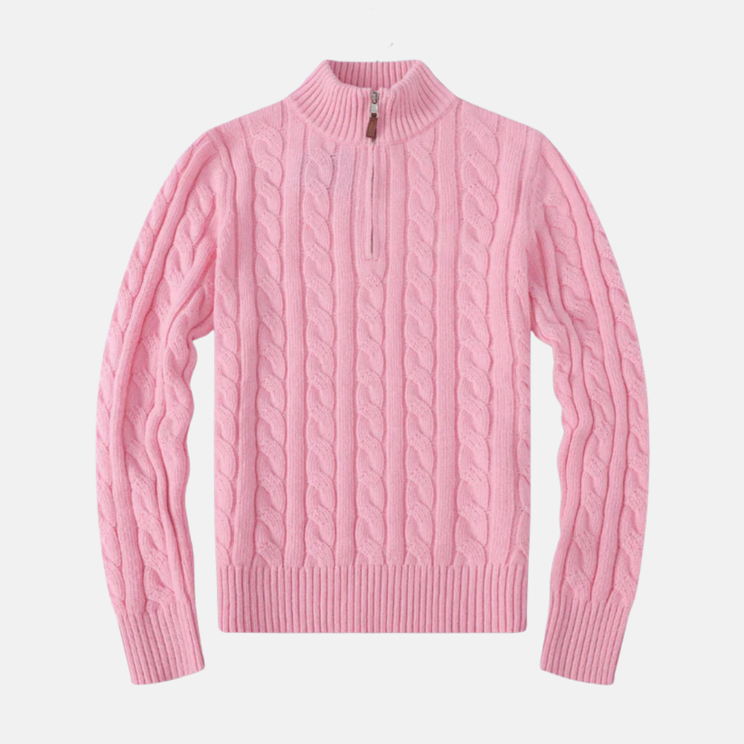 Men’s Half-Zip Sweatshirt – Cable Knit – Regular Fit – Stand-Up Collar – Ribbed Trim