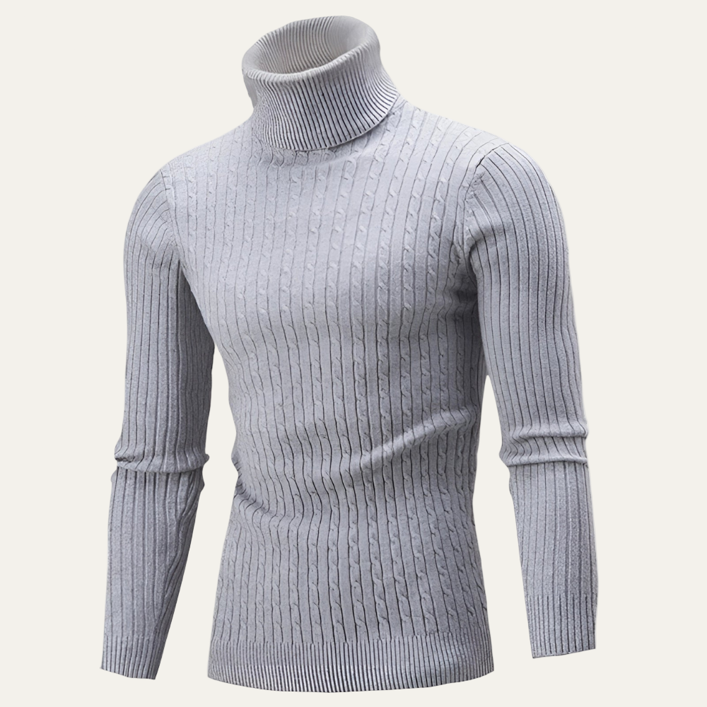 Men’s Slim Fit Turtleneck with Rib and Cable Knit Texture