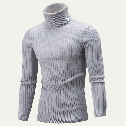 Men’s Slim Fit Turtleneck with Rib and Cable Knit Texture