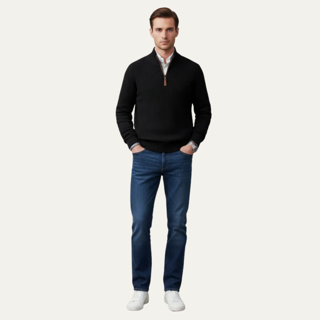 Men’s High Collar Quarter Zip Knit Sweater