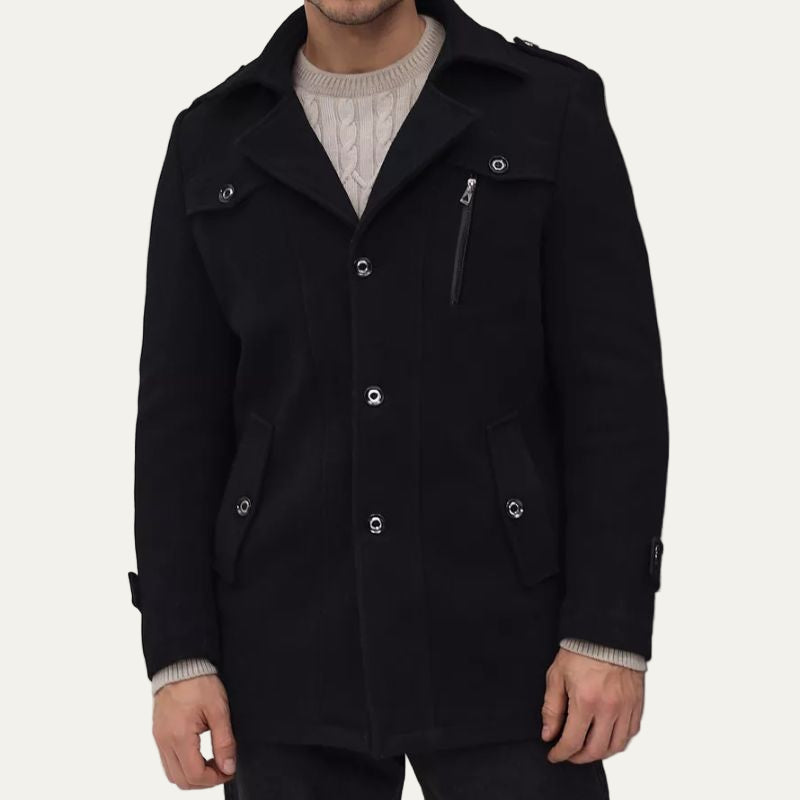 Men’s Single Breasted Field Coat with Utility Pockets