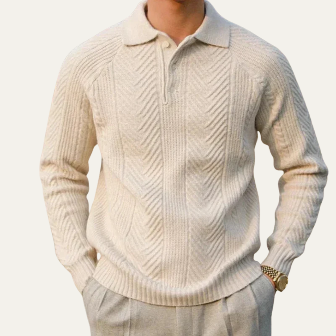 Men’s Chevron Knit Quarter Zip Polo Sweater