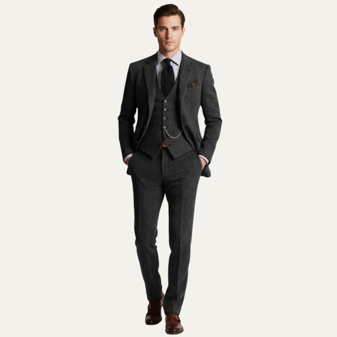 Men’s Textured Tweed Three Piece Suit