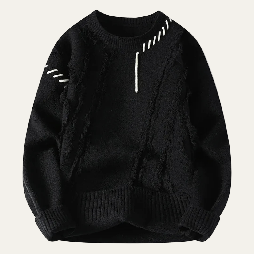 Men’s Distressed Fringe Knit Sweater