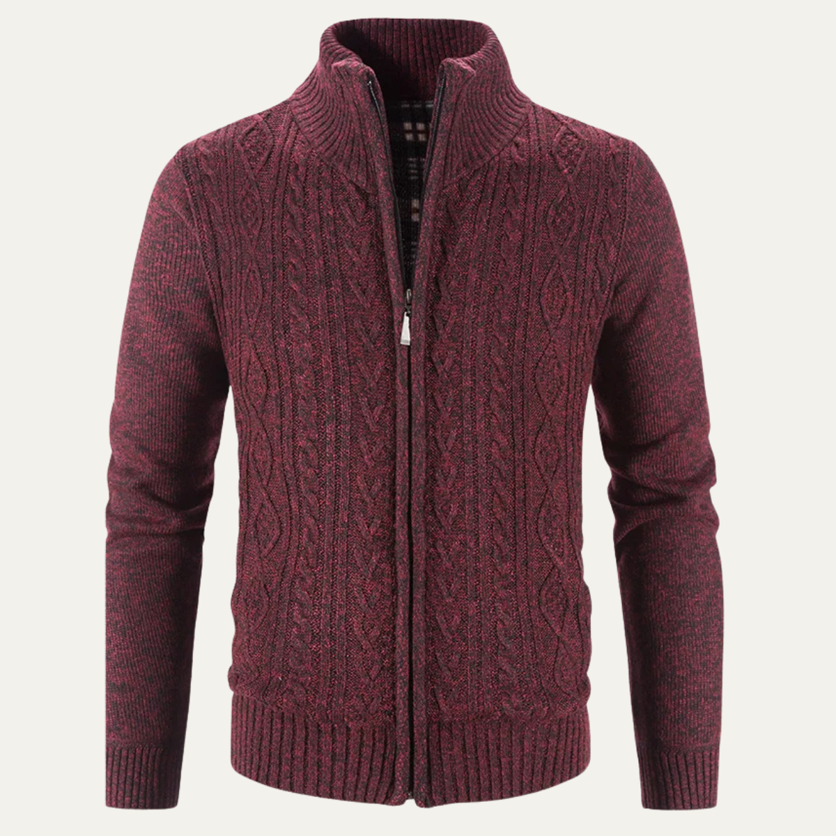 Men’s Mottled Cable Knit Full Zip Cardigan