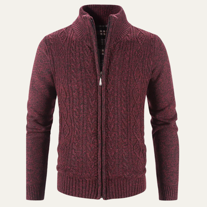 Men’s Mottled Cable Knit Full Zip Cardigan
