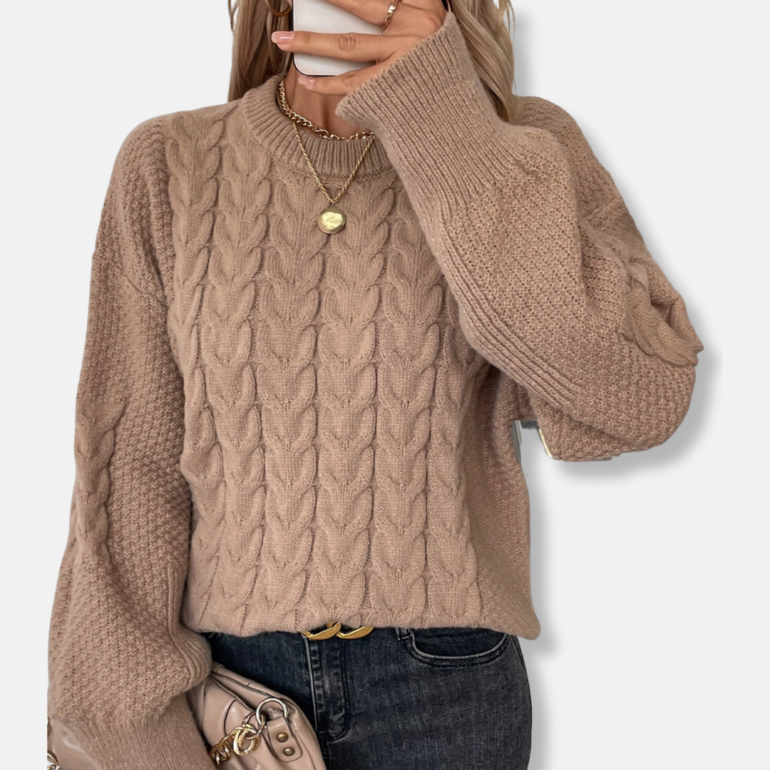 Olivia Relaxed Fit Sweater | Cable Knit Ribbed Trim Sweater