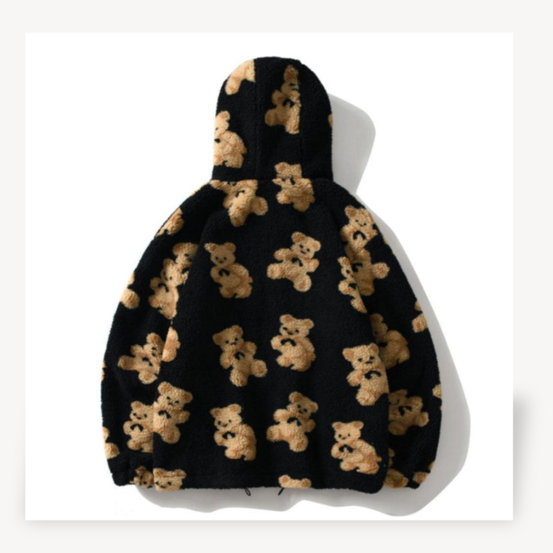 Teddy Bear Pattern Hooded Jacket for Women