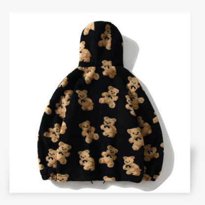 Teddy Bear Pattern Hooded Jacket for Women