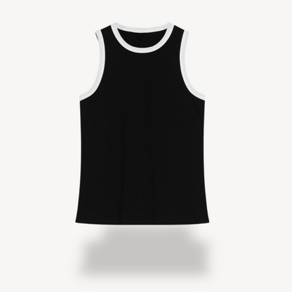 Black Sleeveless Tank Top with White Trim for Women