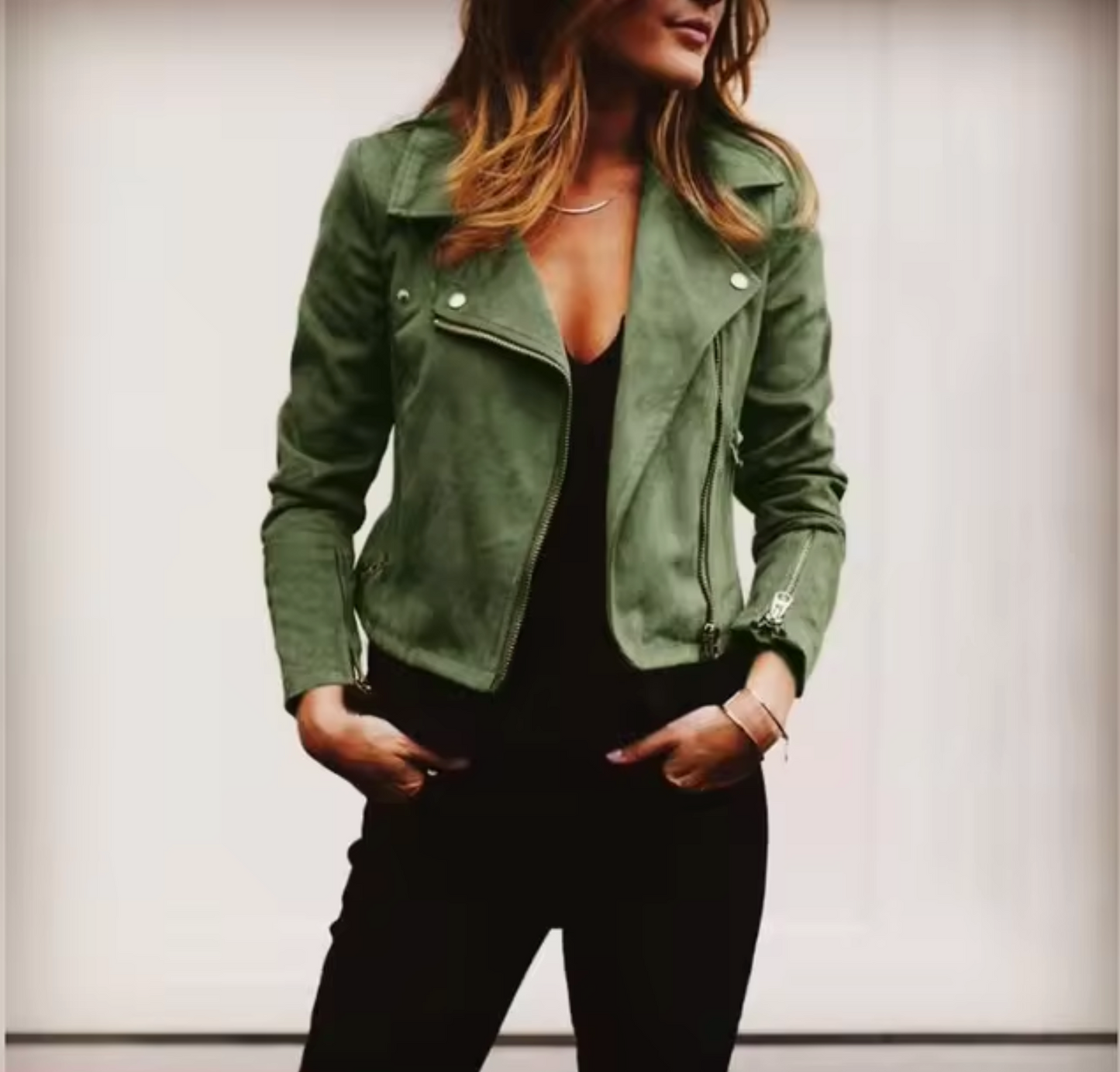Chic Fake Leather Motorcycle Jacket