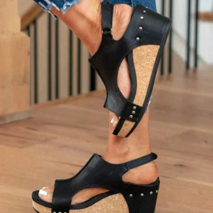 Orthopedic Wedge Sandals Women Black Cork
