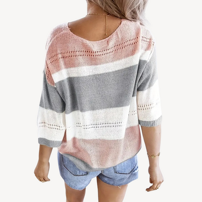 Striped V-neck Knit Top