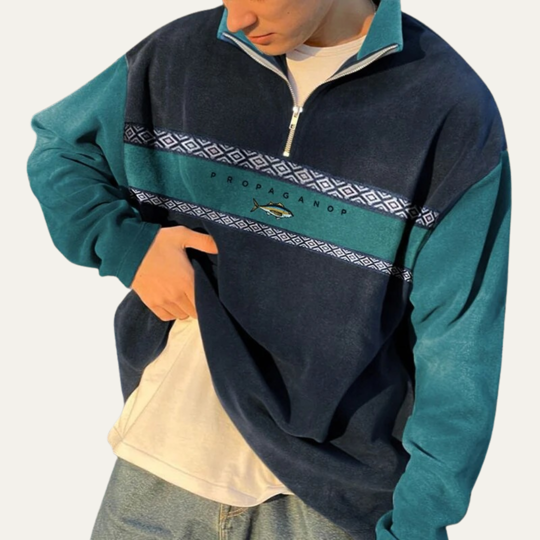 Men’s Color Block Quarter Zip Pullover Sweatshirt