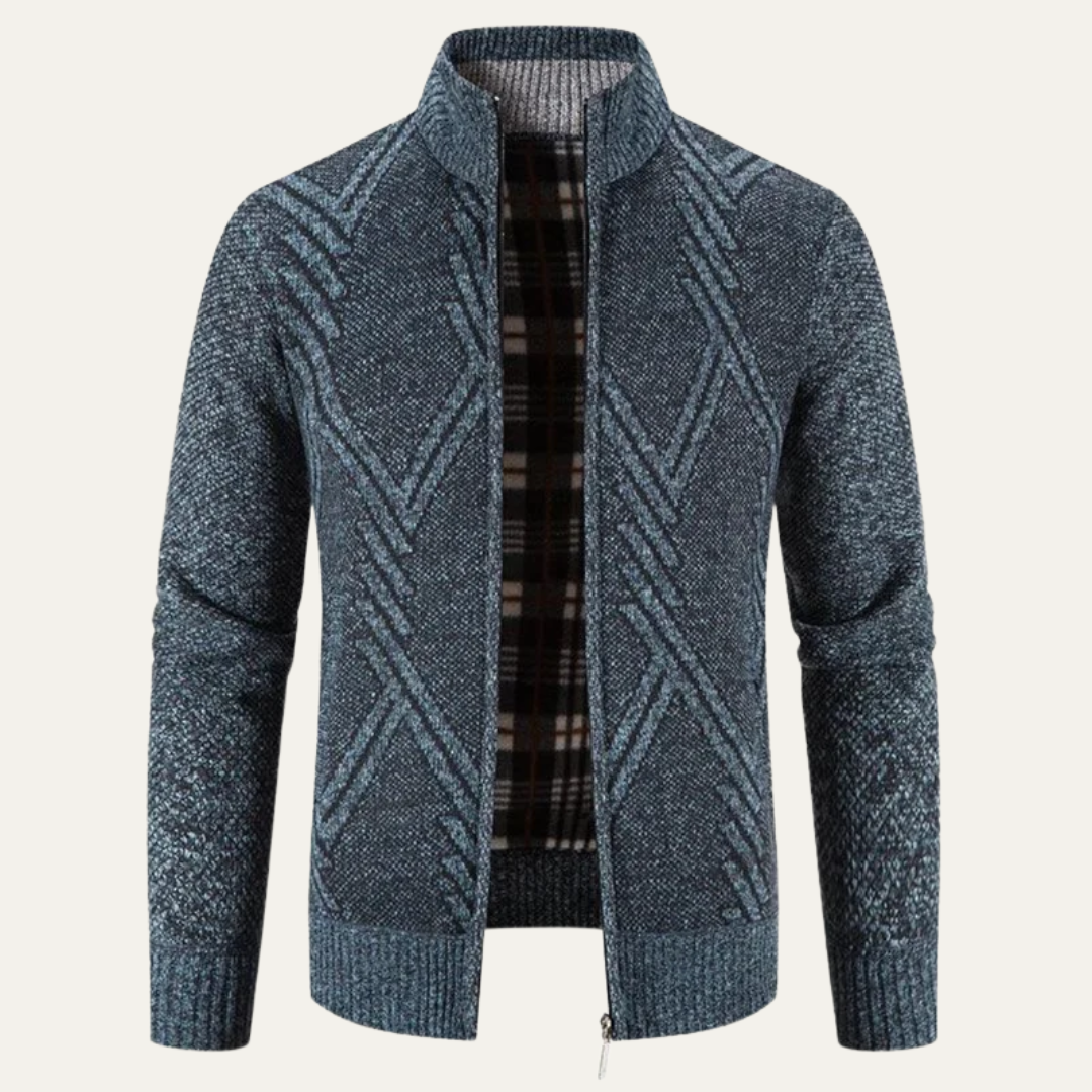 Men's Full Zip Knit Cardigan with Standing Collar