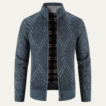 Men's Full Zip Knit Cardigan with Standing Collar