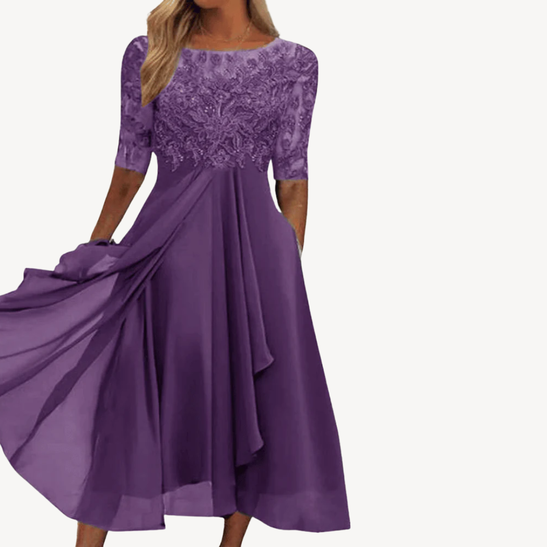 Women's Lace Chiffon Midi Dress