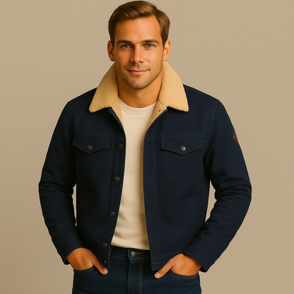 Men’s Faux Shearling Lined Trucker Shirt Jacket