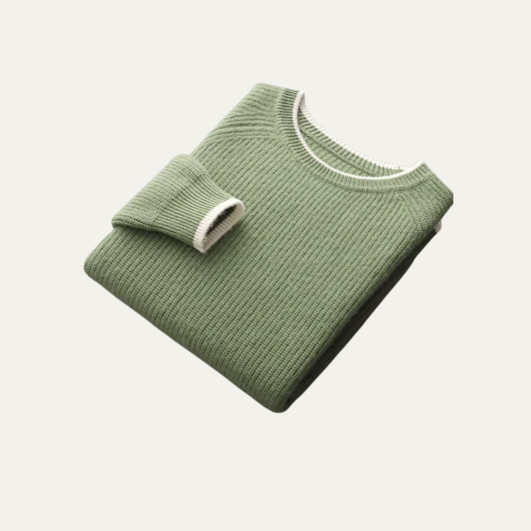 Men’s Ribbed Crewneck Sweater with Contrast Trim
