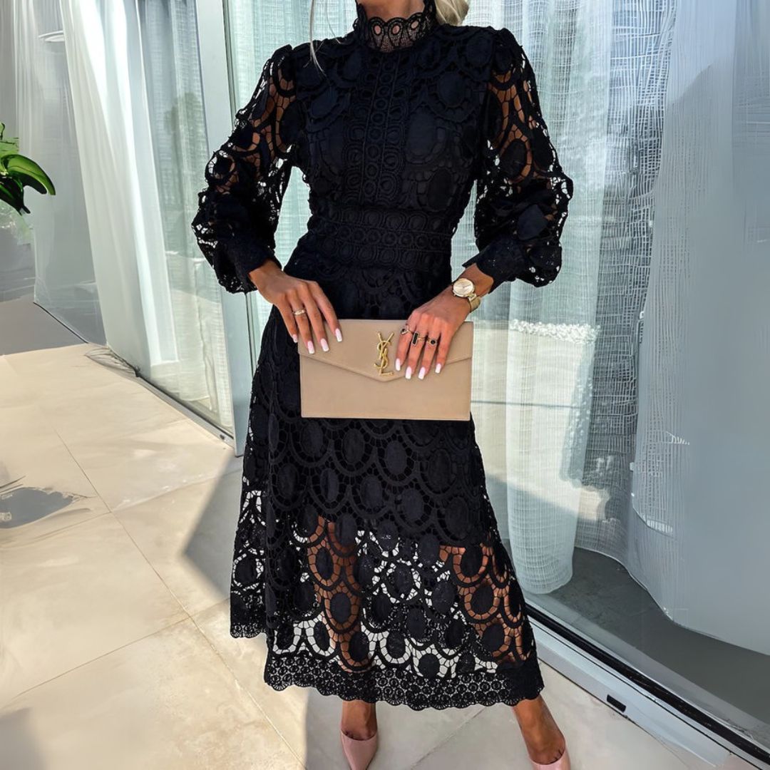 Lace Long Sleeve Midi Dress Women