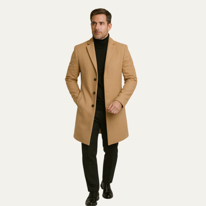 Men’s Classic Single-Breasted Long Overcoat