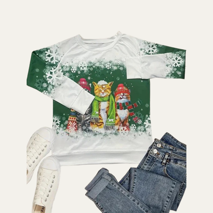 Women’s Winter Cats Printed Crewneck Sweater