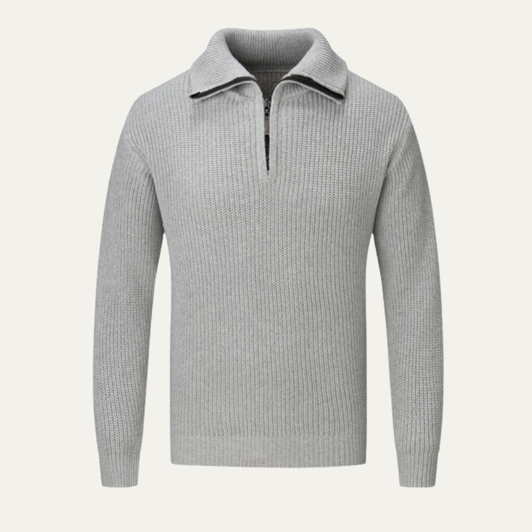 Men’s Ribbed Quarter Zip Sweater with Turn Down Collar