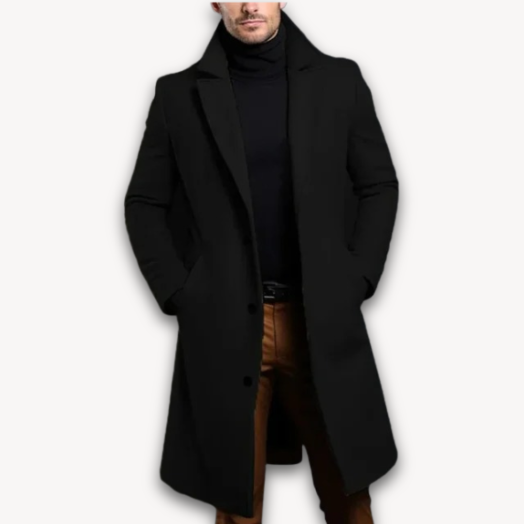 Men's Long Overcoat - Wool Blend Formal Winter Coat - Slim Fit