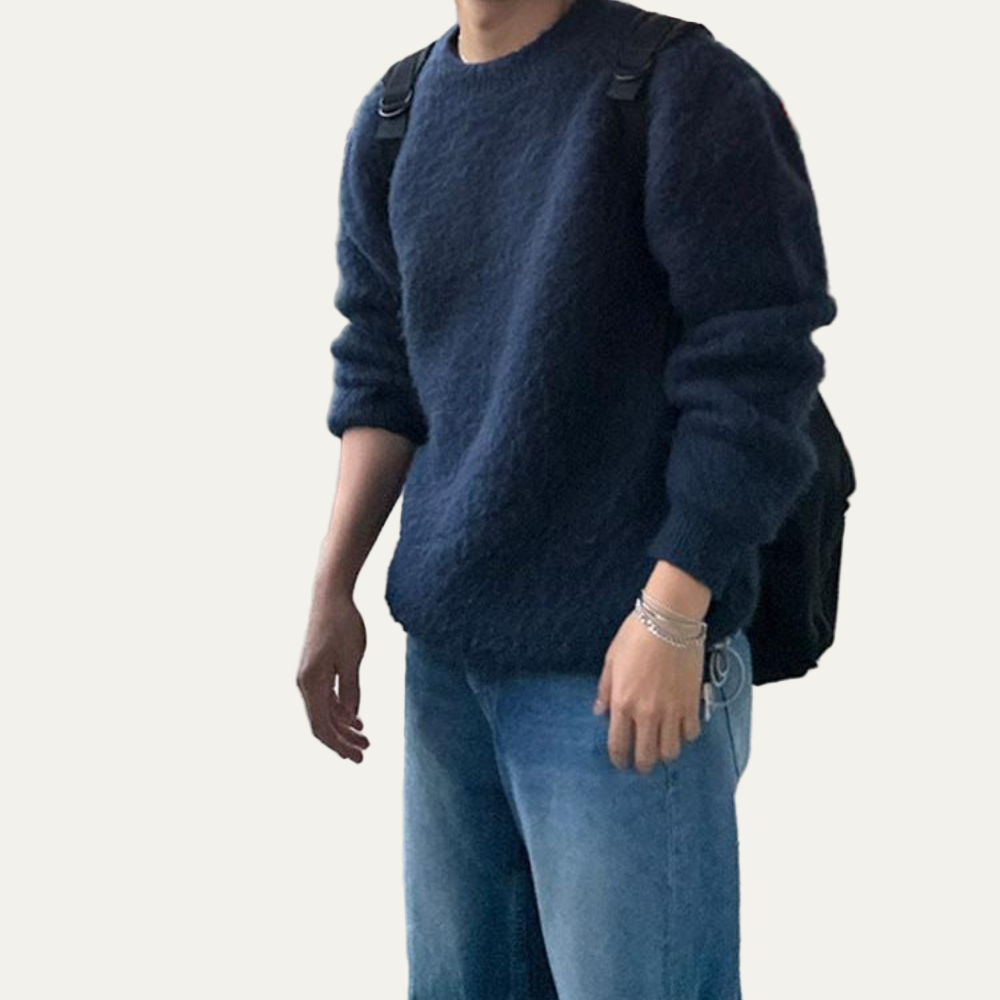 Men’s Fuzzy Crew Neck Sweater with Relaxed Fit
