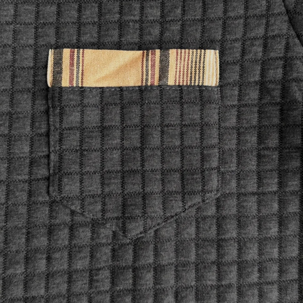 Men’s Textured Long Sleeve Polo with Plaid Collar