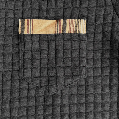 Men’s Textured Long Sleeve Polo with Plaid Collar