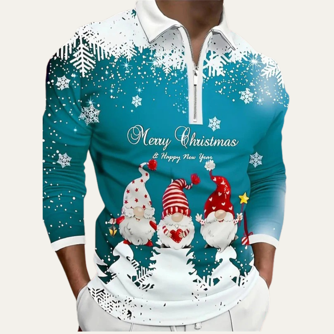 Men’s Festive Gnome Quarter-Zip Christmas Polo