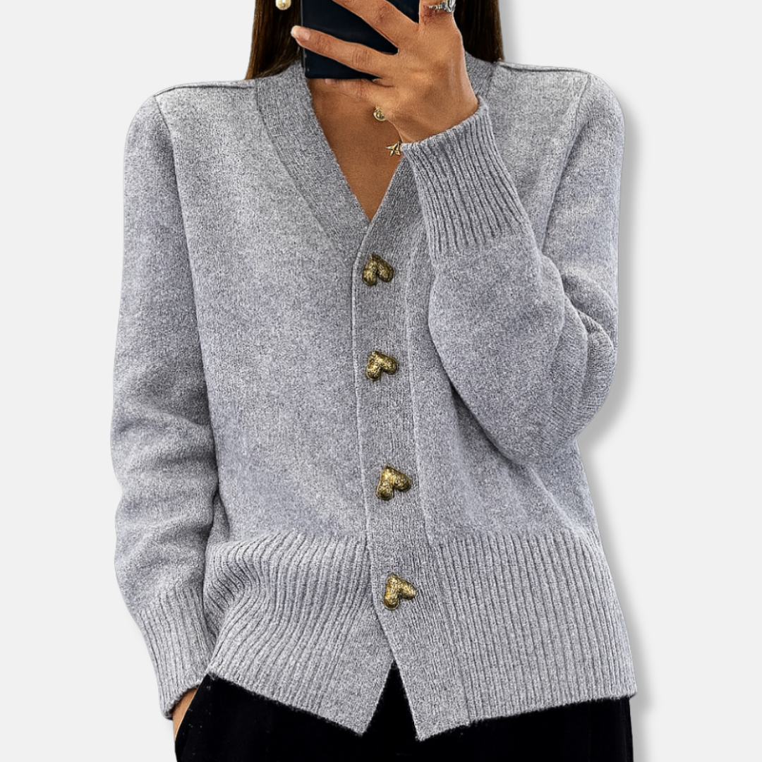 Amelia Wool V-Neck Cardigan | Relaxed Fit Button Front Cardigan