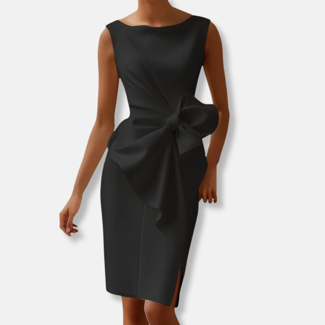 Olivia Slim Fit Midi Dress | Bow Detail Side Slit Dress