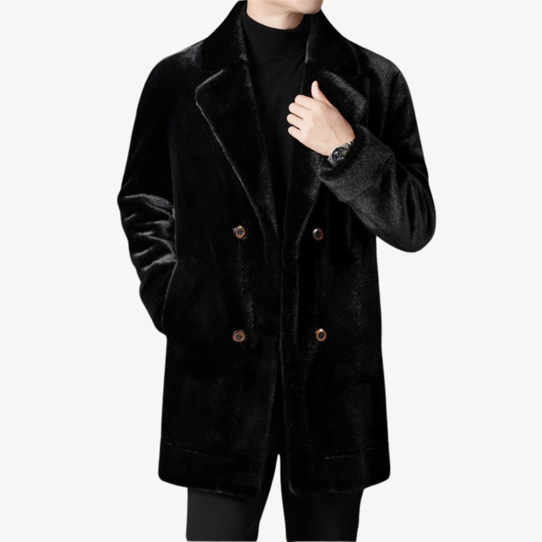 Men's Faux Fur Double-Breasted Overcoat