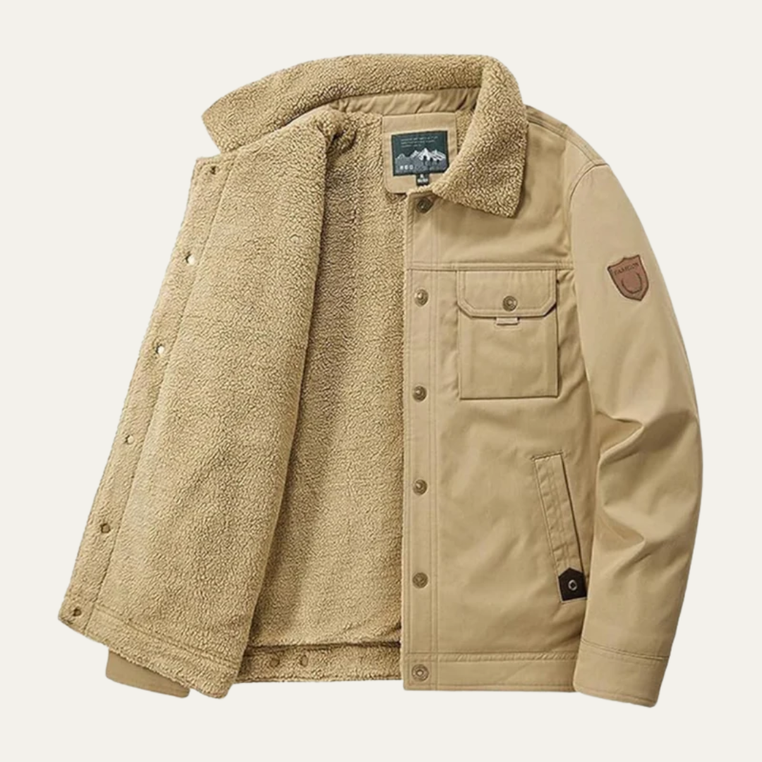 Men’s Shearling Lined Denim Style Patch Jacket