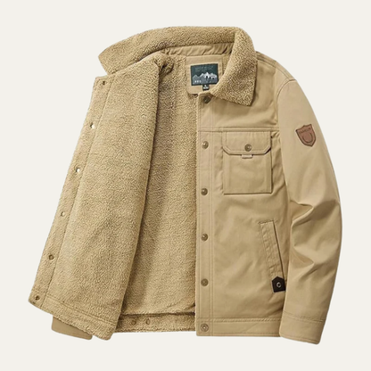 Men’s Shearling Lined Denim Style Patch Jacket