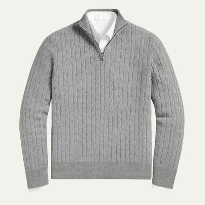 Men’s Old Money Cable Knit Quarter Zip Pullover