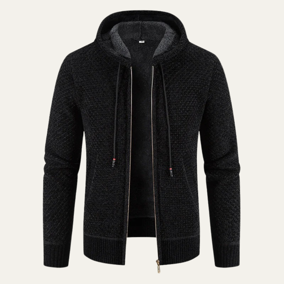 Men’s Waffle Knit Hooded Zip Sweater Jacket