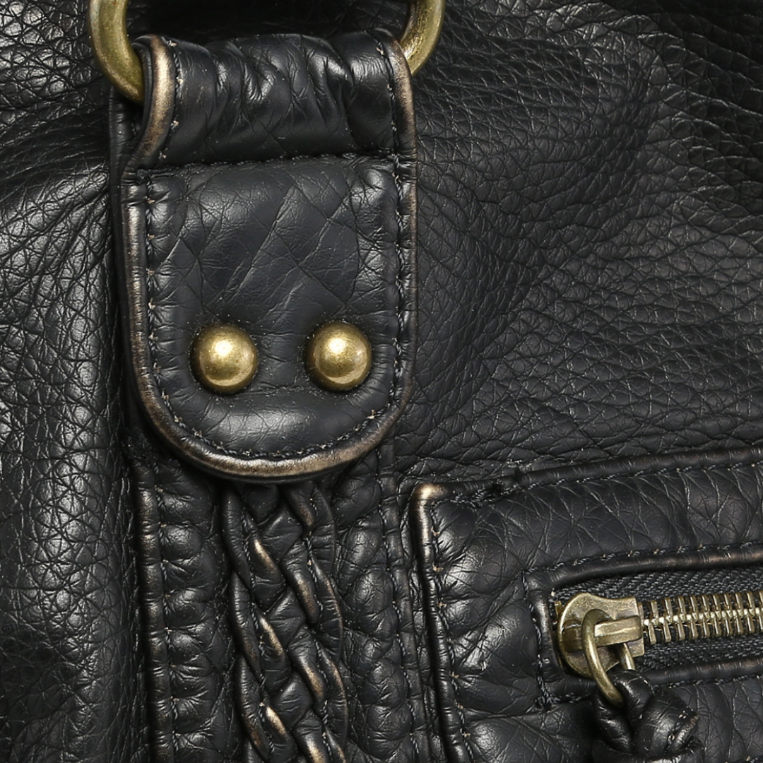 Women's Black Leather Handbag - Soft Tote with Zipper Pocket, Adult Casual Shoulder Bag