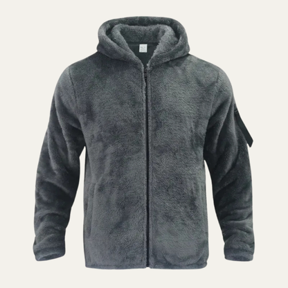 Men’s Cozy Sherpa Hooded Jacket with Sleeve Utility Pocket