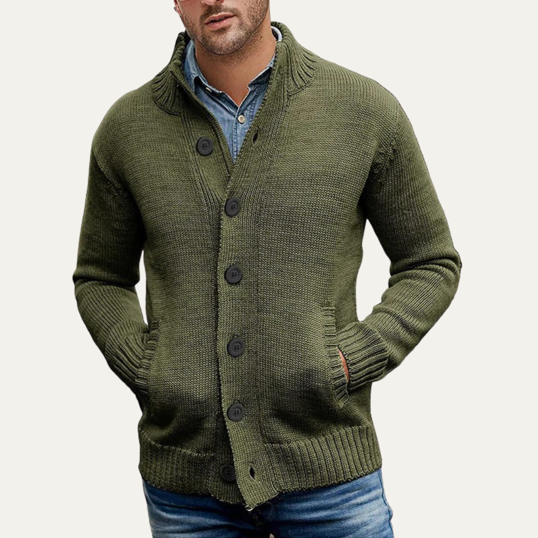 Men’s Chunky Textured Mock Neck Button Cardigan