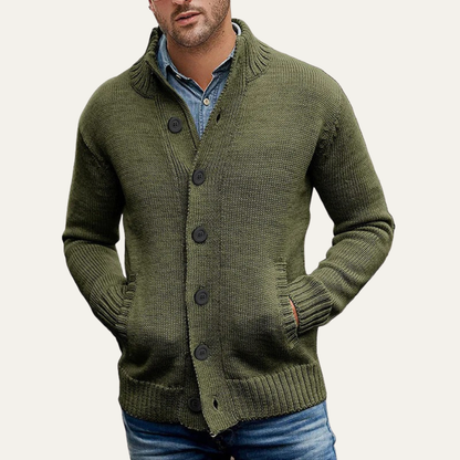 Men’s Chunky Textured Mock Neck Button Cardigan
