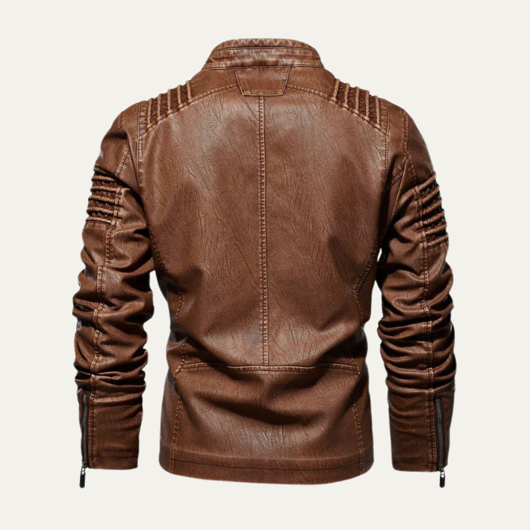 Men’s Quilted Biker Jacket with Snap Collar