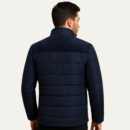 Men’s Quilted Zip Front Puffer Jacket with Textured Shoulder Panels
