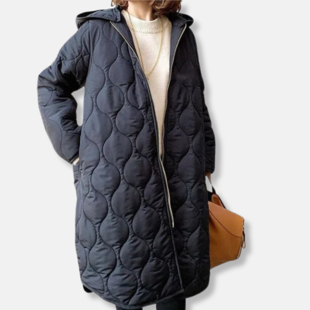 Sienna Oversized Hooded Coat | Quilted Mid-Length Coat