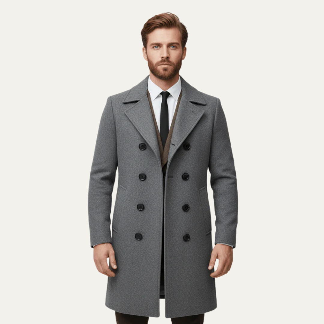 Men’s Double Breasted Notched Lapel Overcoat