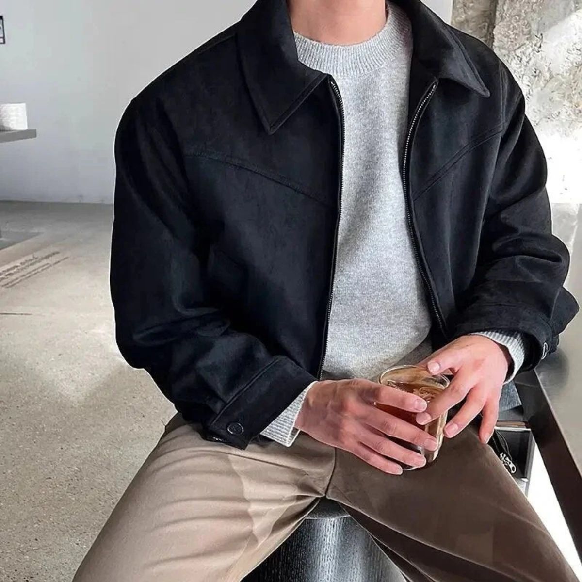 Men’s Suede Look Full Zip Trucker Shirt Jacket