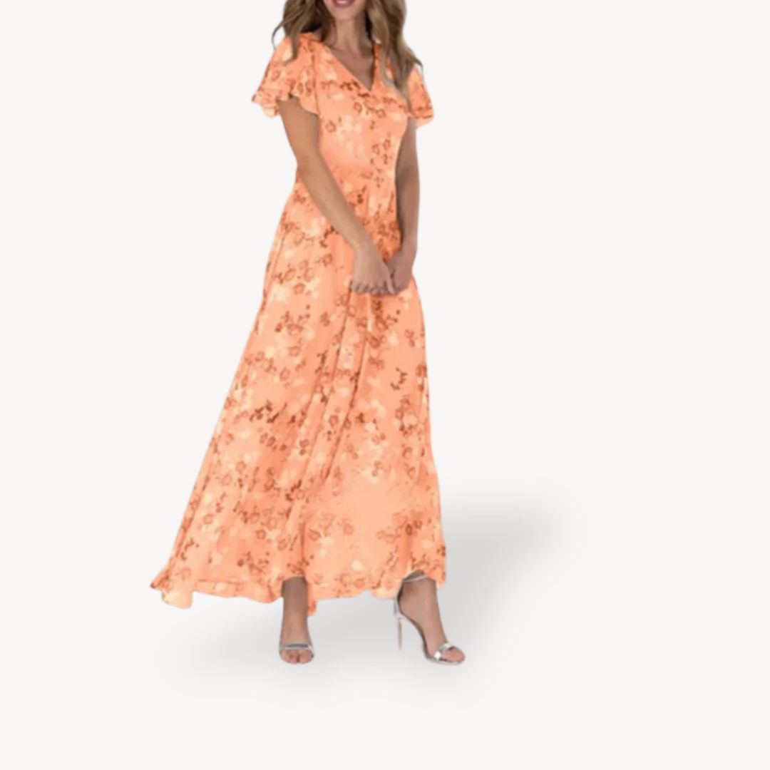 V-Neck Floral Maxi Dress Polyester Women